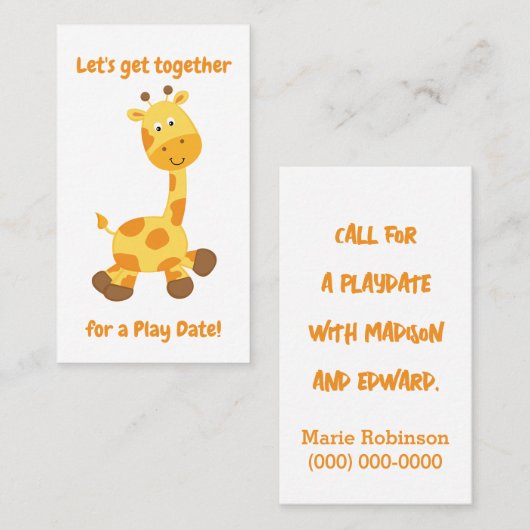 Carte D'appel Adorable Giraffe Playdate (Devant / Derrière)