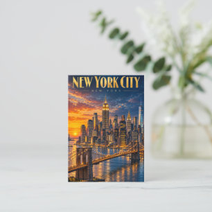 Carte D'appel Affiche de voyage de la skyline dorée de New York