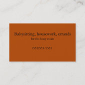 Carte D'appel Aide à la mère / Sitter pour bébé / Entreprises mé (Dos)