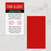 Carte D'appel Alerte d'allergie alimentaire (Devant / Derrière)