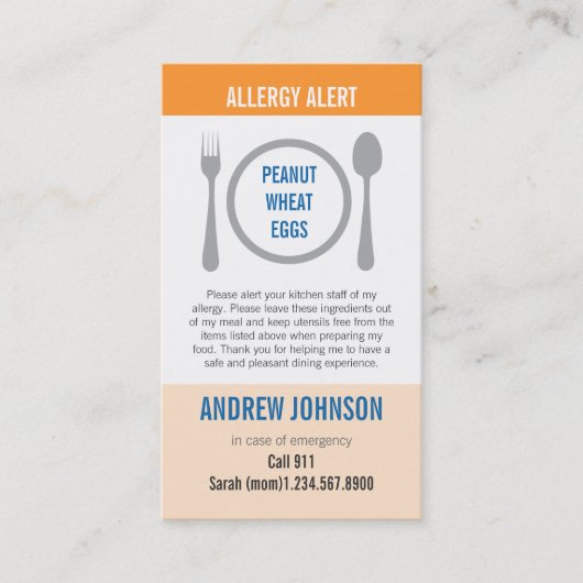 Carte D'appel Allergie Duotones orange vigilant (Devant)
