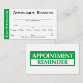 Carte D'appel Appointment Reminder Cards - Green (Devant / Derrière)