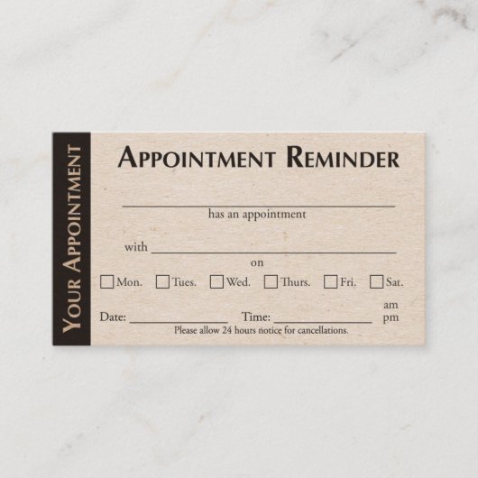 Carte D'appel Appointment Reminder Cards - Kraft Color (Devant)