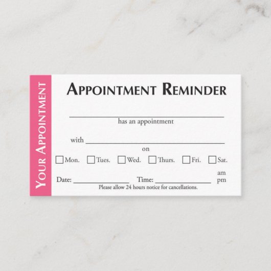 Carte D'appel Appointment Reminder Cards - Pink (Devant)