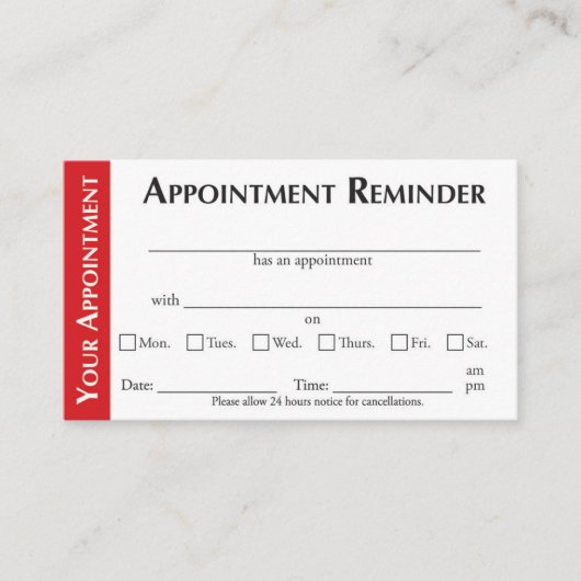 Carte D'appel Appointment Reminder Cards - Red (Devant)