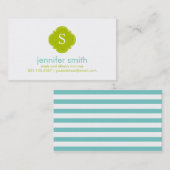 Carte D'appel Aqua Green Quatrefoil Monogram Stripes Motif (Devant / Derrière)