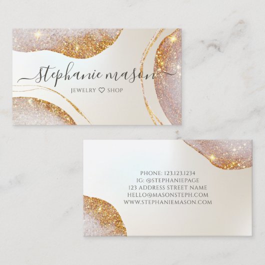 Carte D'appel Aquarelle Abstraite Parties scintillant or Pearles (Devant / Derrière)