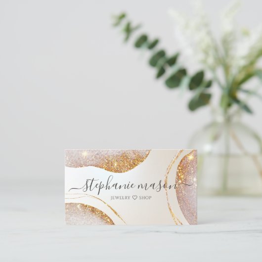 Carte D'appel Aquarelle Abstraite Parties scintillant or Pearles (Debout devant)