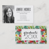 Carte D'appel Aquarelle tropicale de l'obtention du diplôme | de (Devant / Derrière)