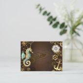 Carte D'appel Arrière - plan en bois avec cheval de mer mécaniqu (Debout devant)