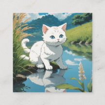 Art japonais d'un chaton blanc mangeant un poisson