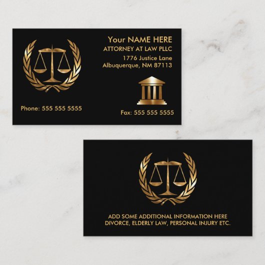 Carte D'appel Avocat à Law Black and Gold (Devant / Derrière)