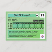 Carte D'appel Baseball Trading Card Bleu/Grn Frt - Statistiques (Dos)