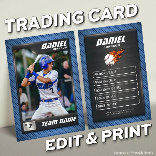 Carte D'appel Baseball Trading Card Blue Silver Baseball Player