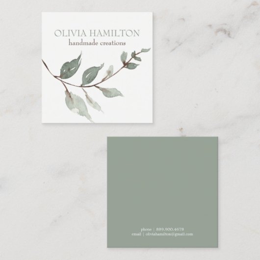Carte D'appel Belle aquarelle douce Sage Green Foliage (Devant / Derrière)