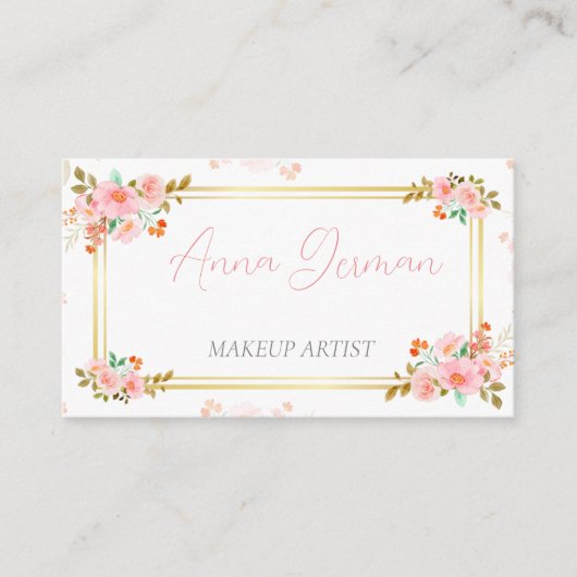 Carte D'appel belle conception avec cadre doré et fleurs (Devant)