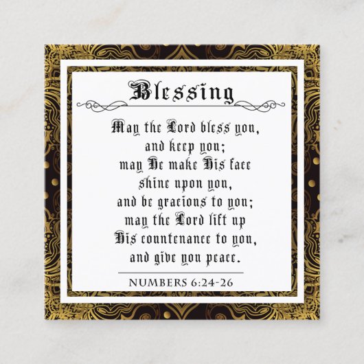 Carte D'appel Bible Prêtre Bénédiction Or Black Flourish (Devant)
