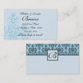 Carte D'appel Blue Damask Bride & Groom Coordonnées (Devant / Derrière)