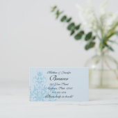 Carte D'appel Blue Damask Bride & Groom Coordonnées (Debout devant)