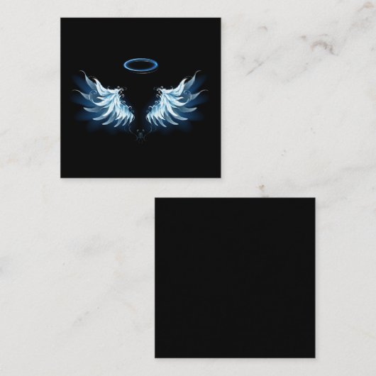 Carte D'appel Blue Glowing Angel Wings on black background (Devant / Derrière)
