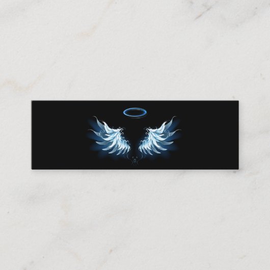 Carte D'appel Blue Glowing Angel Wings on black background (Devant)