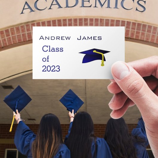 Carte D'appel Blue graduation cap 2023 - name card