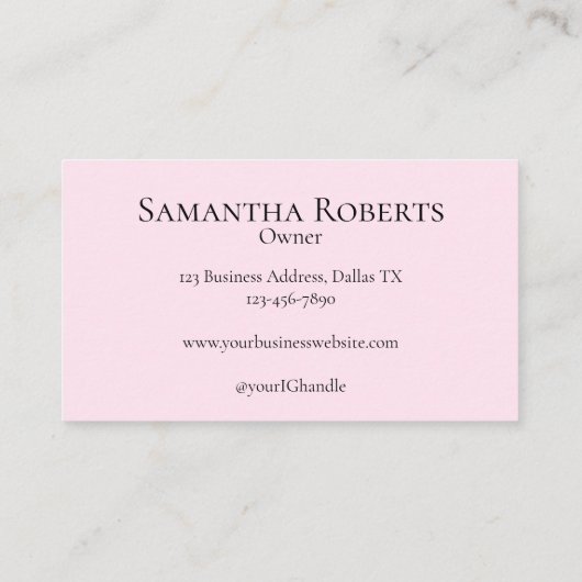 Carte D'appel Blush Pink Black Script Photo Makeup (Dos)