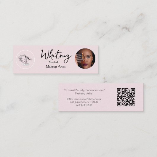 Carte D'appel Blush Pink Script Social Icon QR Code Photo Makeup (Devant / Derrière)