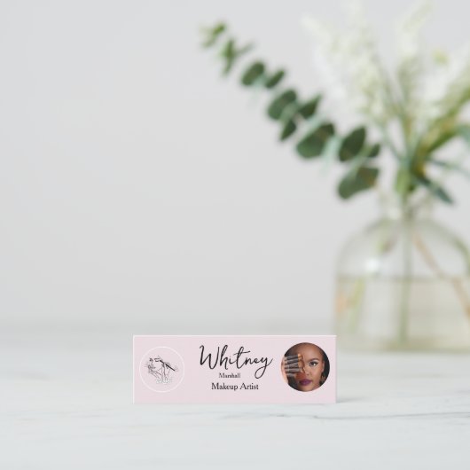 Carte D'appel Blush Pink Script Social Icon QR Code Photo Makeup (Debout devant)