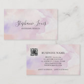 Carte D'appel Boho Abstrait Lavande Violet Aquarelle | Code QR (Devant / Derrière)