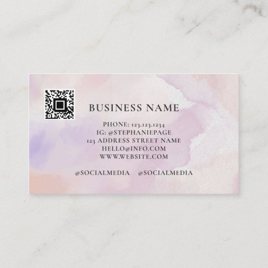 Carte D'appel Boho Abstrait Lavender Purple Aquarelle | Code QR (Dos)