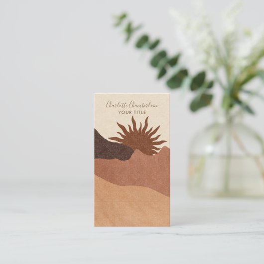 Carte D'appel Boho Abstrait Terracotta Désert Sable Soleil (Debout devant)