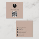 Carte D'appel Boho Beige QR Code Business Logo Moderne (Devant / Derrière)