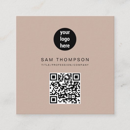 Carte D'appel Boho Beige QR Code Business Logo Moderne (Devant)