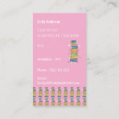 Carte D'appel Books Pattern Tutor Pink Vertical Business Card (Dos)