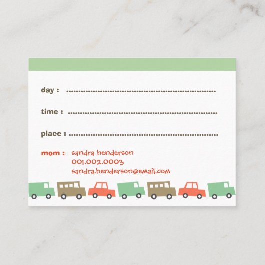 Carte D'appel Boys Jouets Pastel Transport Photo Jeu Date (Dos)