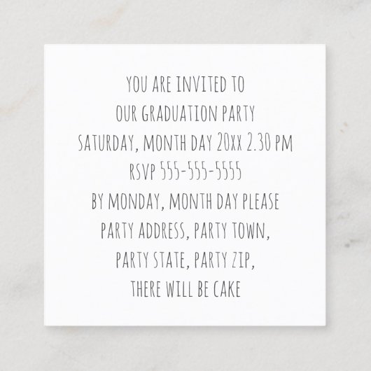 Carte D'appel Budget High School Graduation Party Mini Invitatio (Dos)