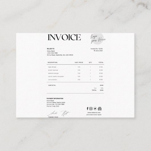 Carte D'appel Business invoice (Devant)