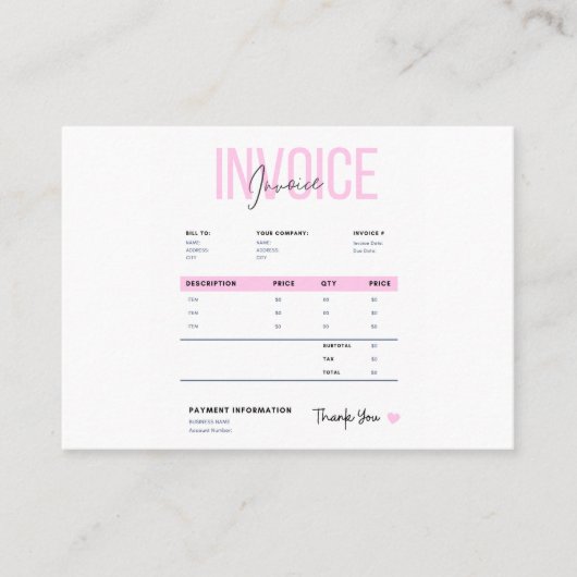 Carte D'appel Business Invoice (Devant)