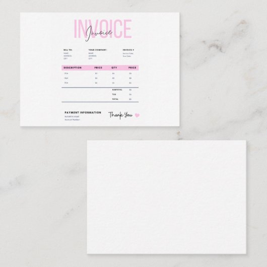 Carte D'appel Business Invoice (Devant / Derrière)