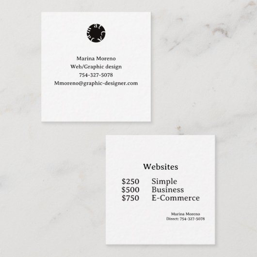 Carte D'appel Calling Card (Devant / Derrière)