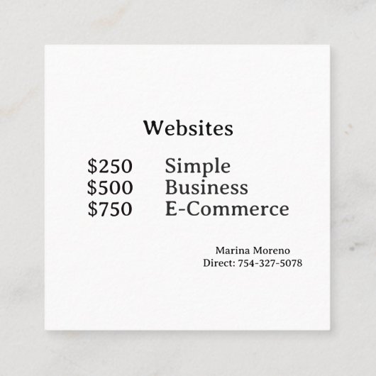 Carte D'appel Calling Card (Dos)