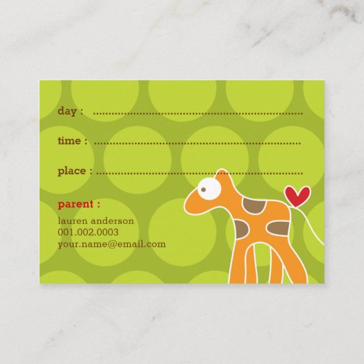 Carte D'appel Caricature mignonne Giraffe Orange Photo Jouer Dat (Dos)