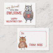 Carte D'appel Chouette d'aquarelle Pun Classroom Valentine Card  (Devant / Derrière)