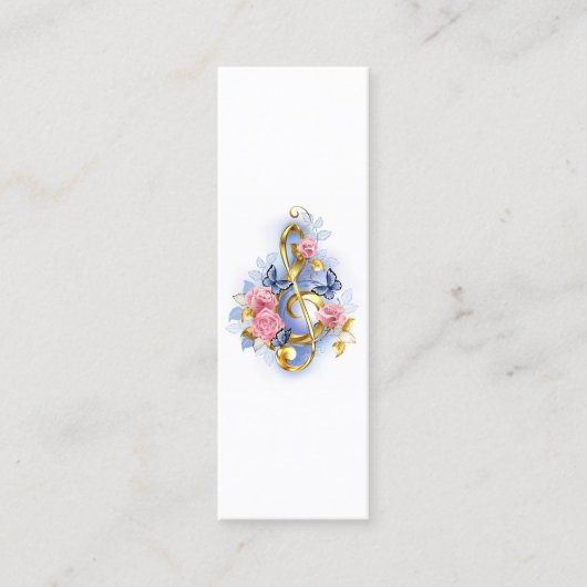 Carte D'appel Clé de sol avec roses roses (Devant)