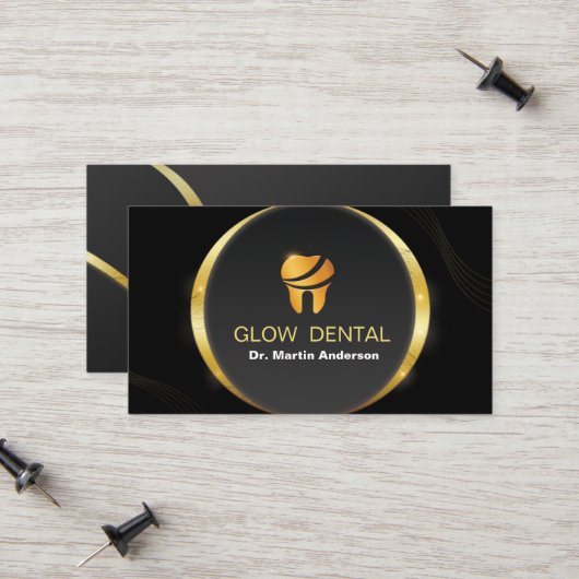 Carte D'appel Clinique dentaire professionnelle Gold Tooth Logo (Devant/Arrière en situation)
