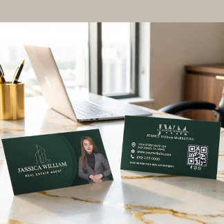 Carte D'appel Code QR de Conseiller Financier Photo Vert