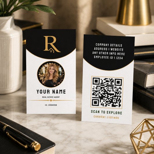 Carte D'appel Code QR d'identification de luxe en or noir pour l