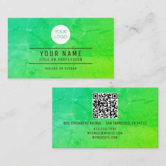 Carte D'appel Code QR Vert Nom Abstrait Professionnel Logo (Devant / Derrière)