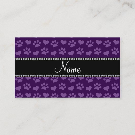 Carte D'appel Coeurs pourpres et empreintes de pattes nommés (Devant)